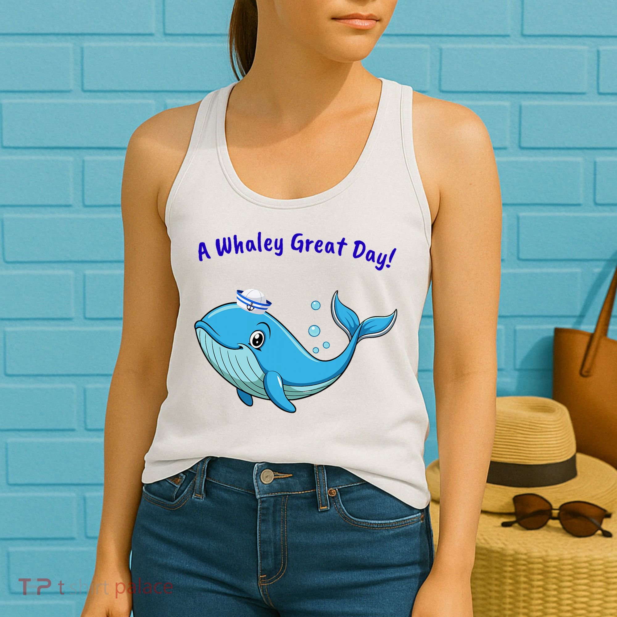 Cute Whale With Sailor Hat Women's Tank Top