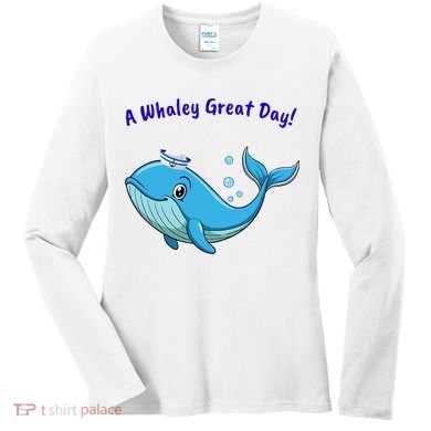 Cute Whale With Sailor Hat Women's Long Sleeve Shirt