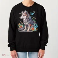 Cute Wolf With Flowers I Wolf Women's Sweatshirt thumb 0
