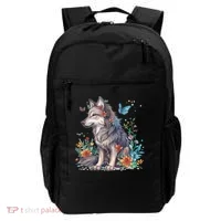Cute Wolf With Flowers I Wolf Backpack thumb 0