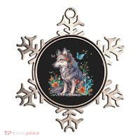 Cute Wolf With Flowers I Wolf Ornament thumb 0