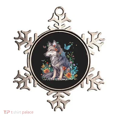 Cute Wolf With Flowers I Wolf Ornament