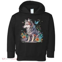 Cute Wolf With Flowers I Wolf Toddler Hoodie thumb 0