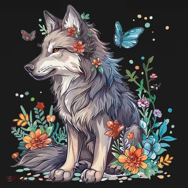 Cute Wolf With Flowers I Wolf Toddler Hoodie