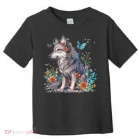 Cute Wolf With Flowers I Wolf Toddler T-Shirt thumb 0