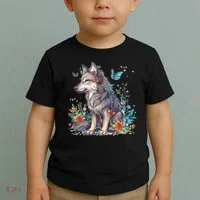 Cute Wolf With Flowers I Wolf Toddler T-Shirt thumb 2