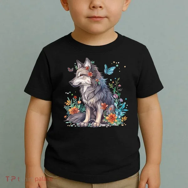 Cute Wolf With Flowers I Wolf Toddler T-Shirt