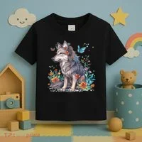 Cute Wolf With Flowers I Wolf Toddler T-Shirt thumb 3