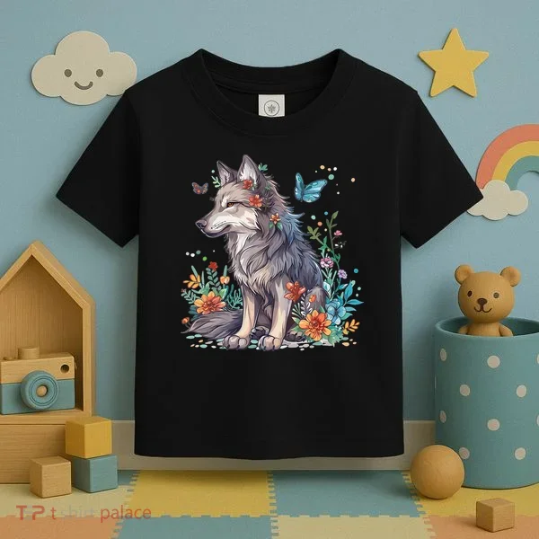 Cute Wolf With Flowers I Wolf Toddler T-Shirt