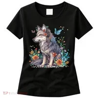 Cute Wolf With Flowers I Wolf Women's T-Shirt thumb 0