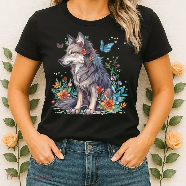 Cute Wolf With Flowers I Wolf Women's T-Shirt