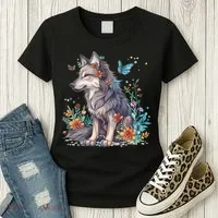 Cute Wolf With Flowers I Wolf Women's T-Shirt thumb 3