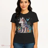 Cute Wolf With Flowers I Wolf Women's T-Shirt thumb 4