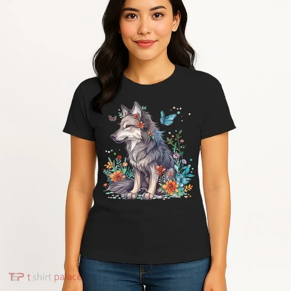 Cute Wolf With Flowers I Wolf Women's T-Shirt