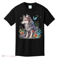 Cute Wolf With Flowers I Wolf Kids T-Shirt thumb 0