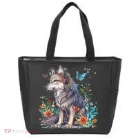 Cute Wolf With Flowers I Wolf Tote Bag thumb 0