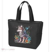 Cute Wolf With Flowers I Wolf Tote Bag thumb 3