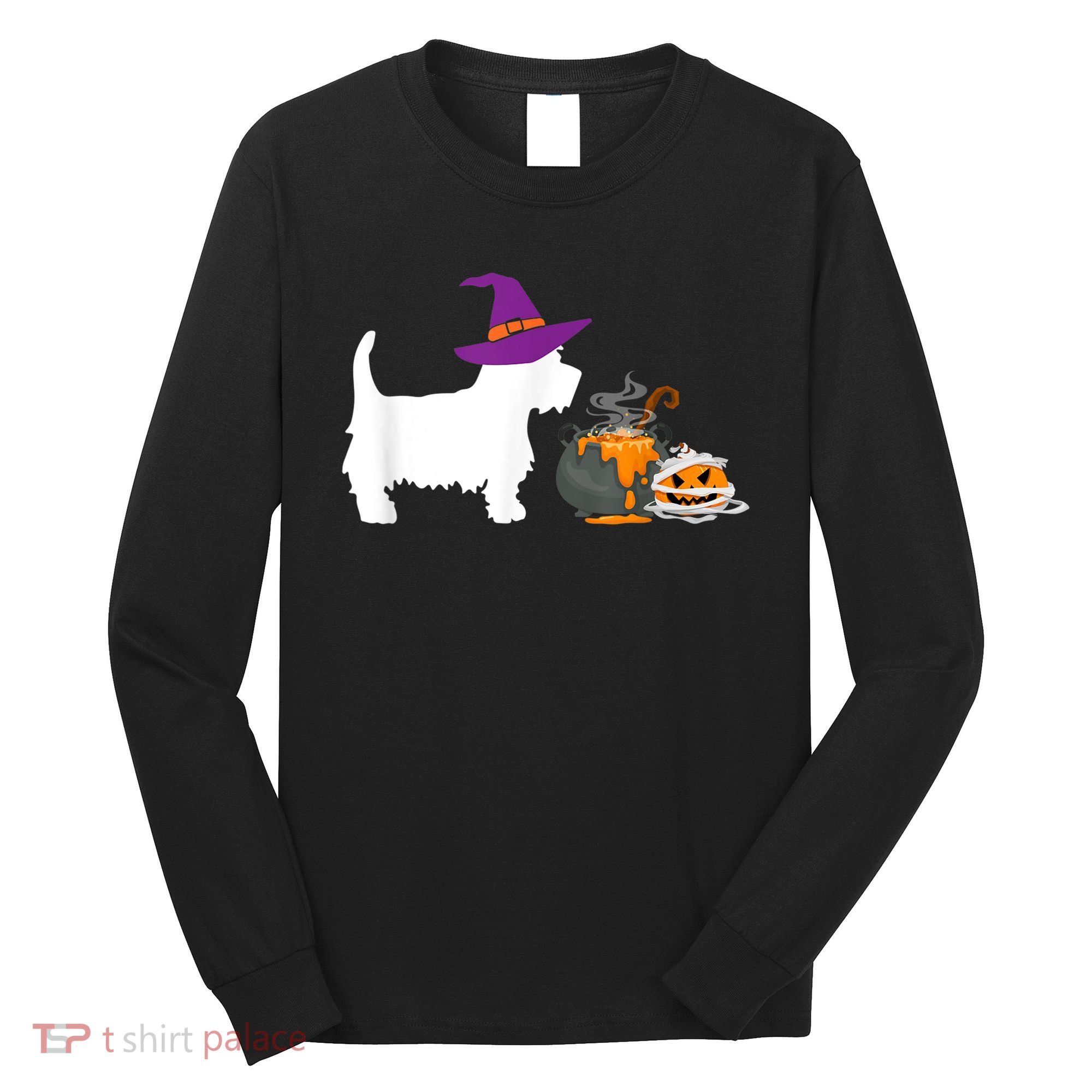 Cute Westie Wizard Hat Halloween Funny Dog Owner Costume Long Sleeve Shirt