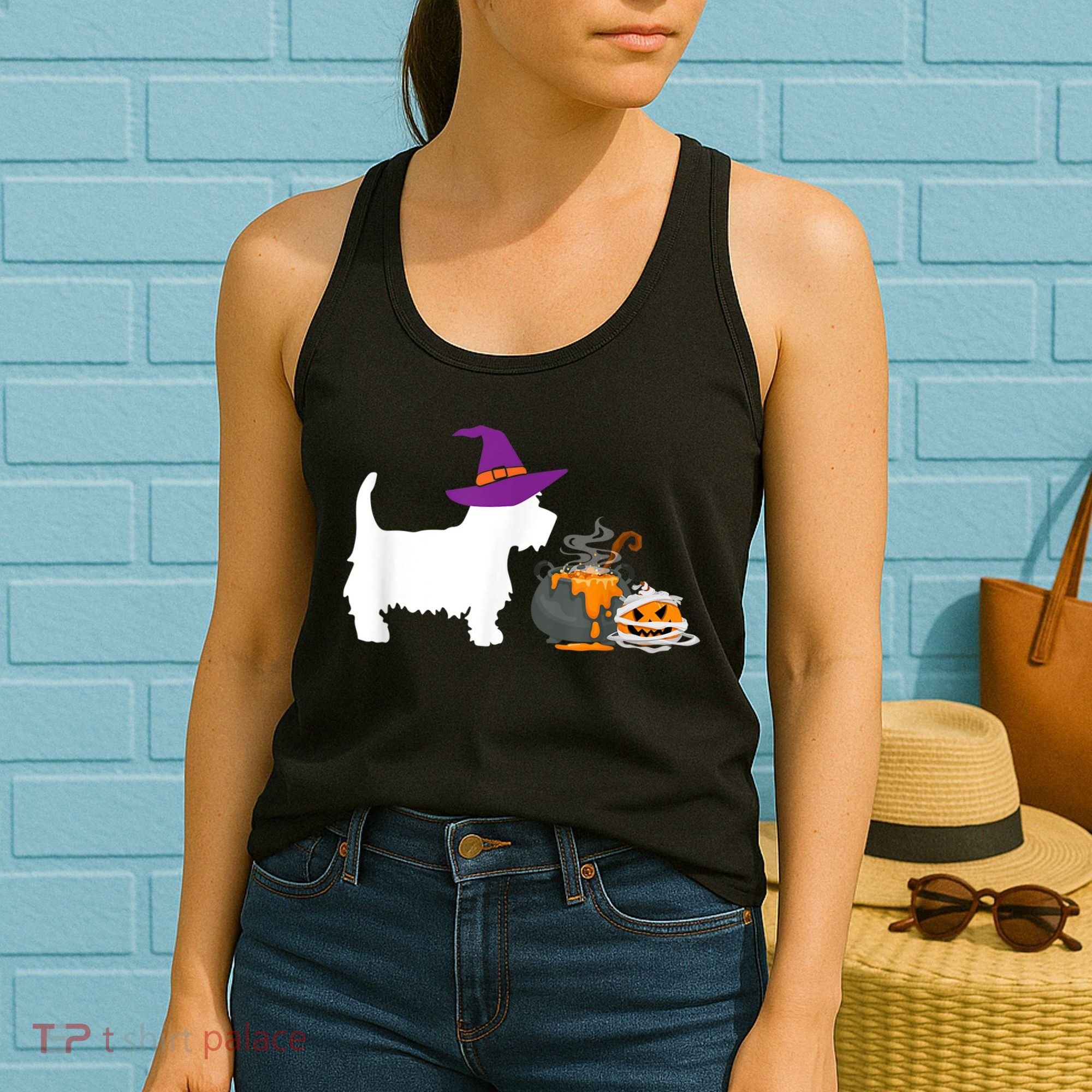Cute Westie Wizard Hat Halloween Funny Dog Owner Costume Women's Tank Top