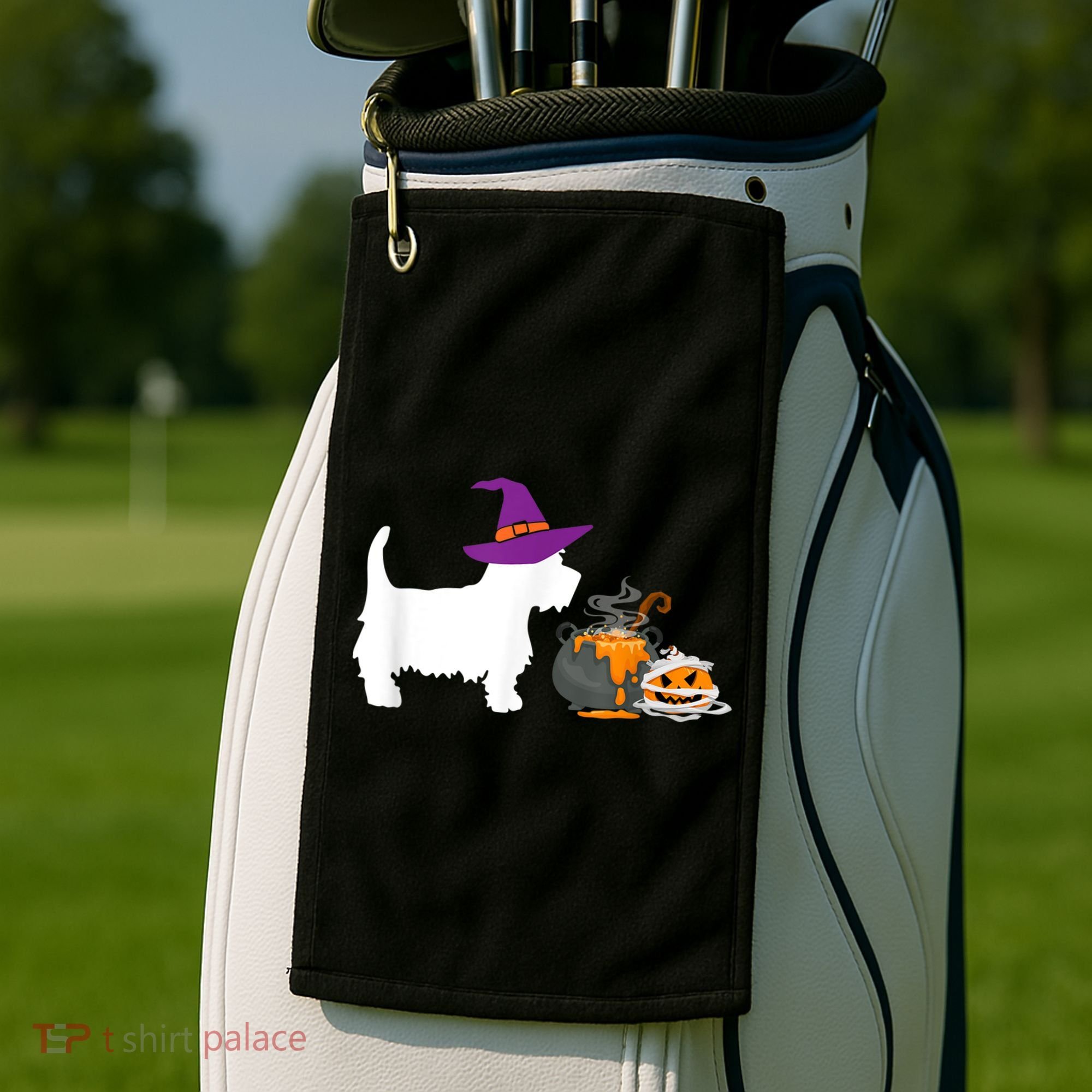 Cute Westie Wizard Hat Halloween Funny Dog Owner Costume Golf Towel