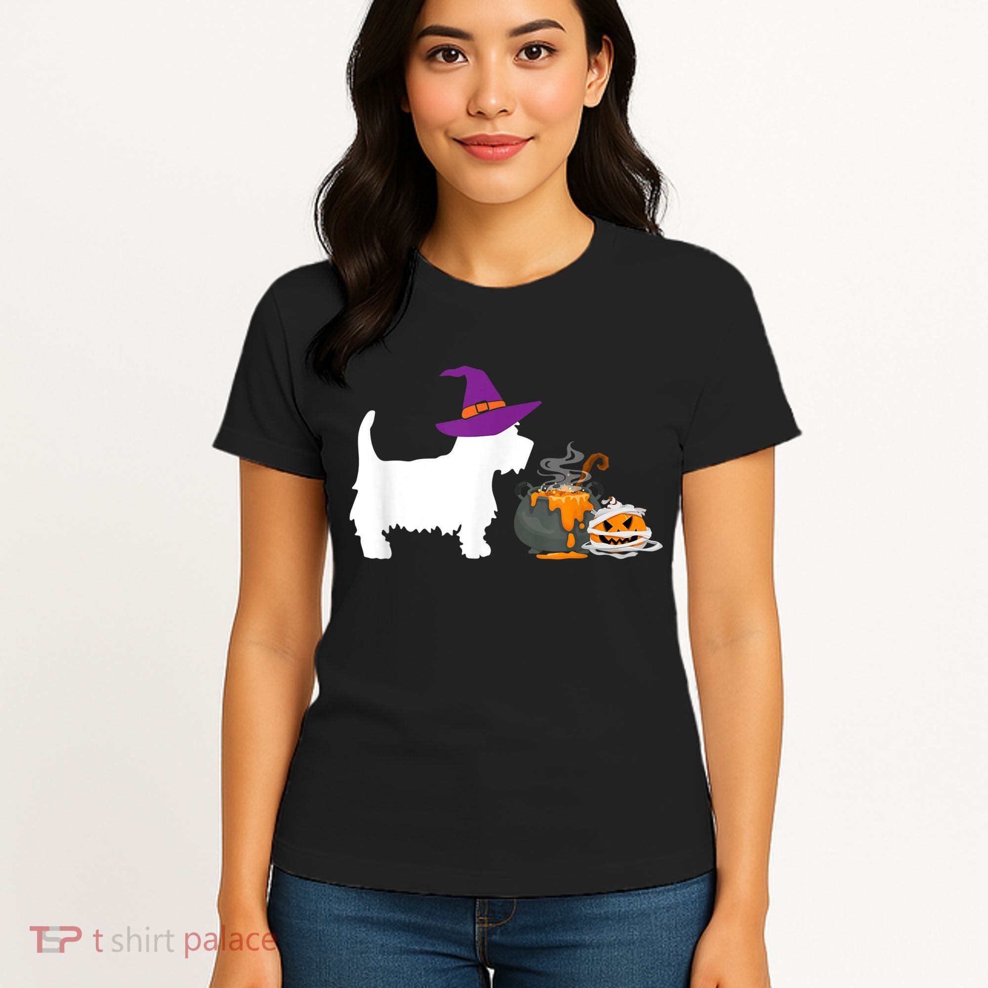 Cute Westie Wizard Hat Halloween Funny Dog Owner Costume Women's T-Shirt