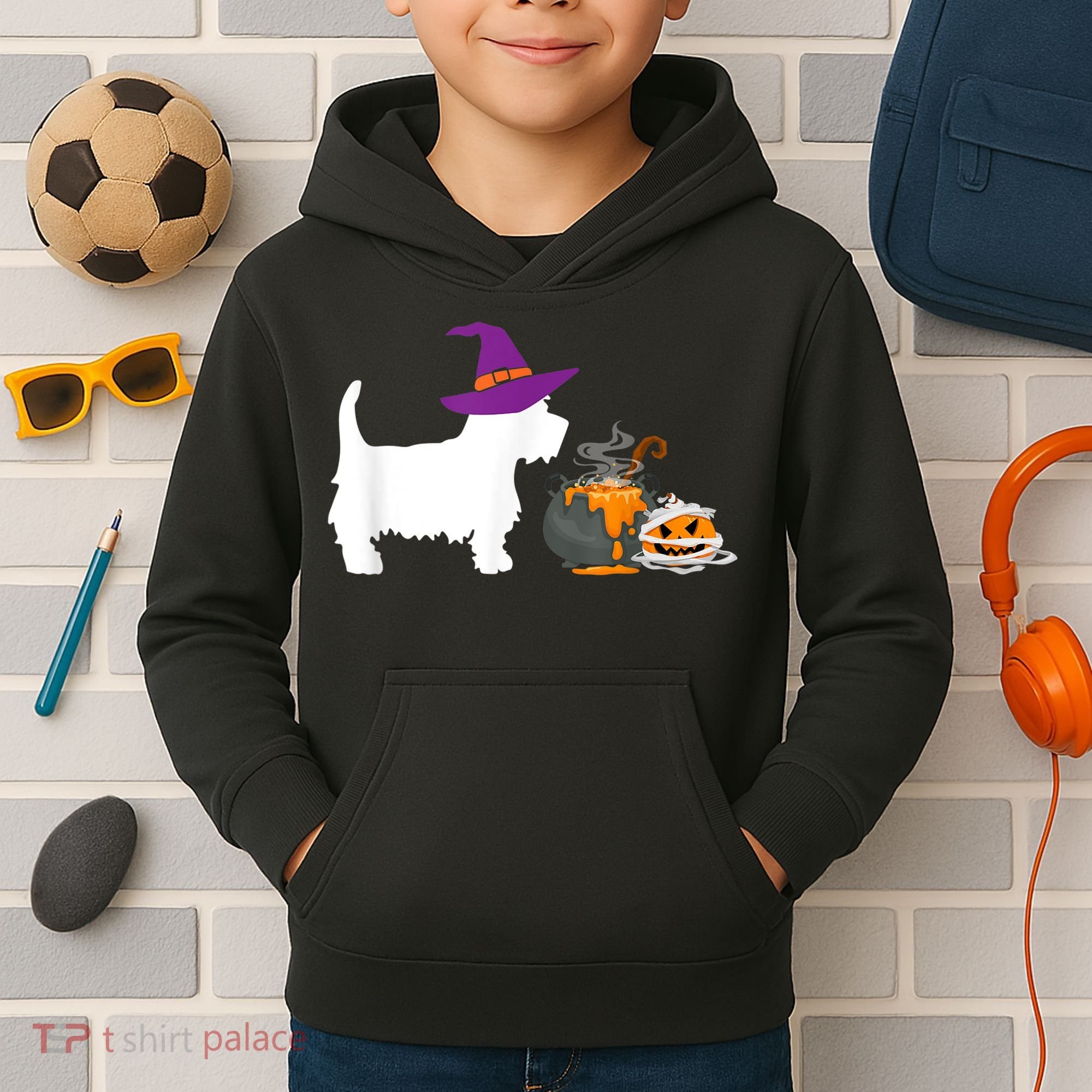 Cute Westie Wizard Hat Halloween Funny Dog Owner Costume Kids Hoodie