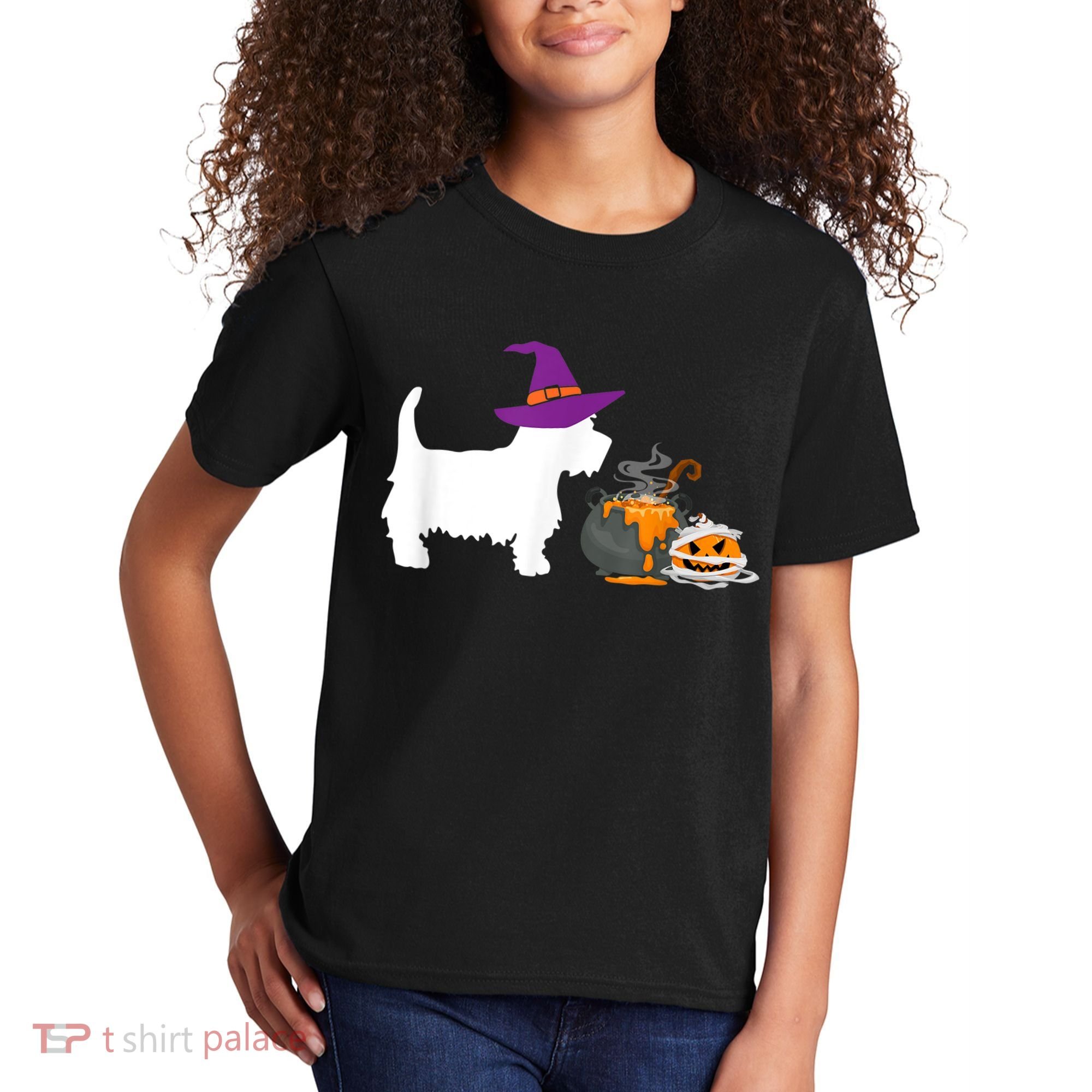 Cute Westie Wizard Hat Halloween Funny Dog Owner Costume Kids T-Shirt