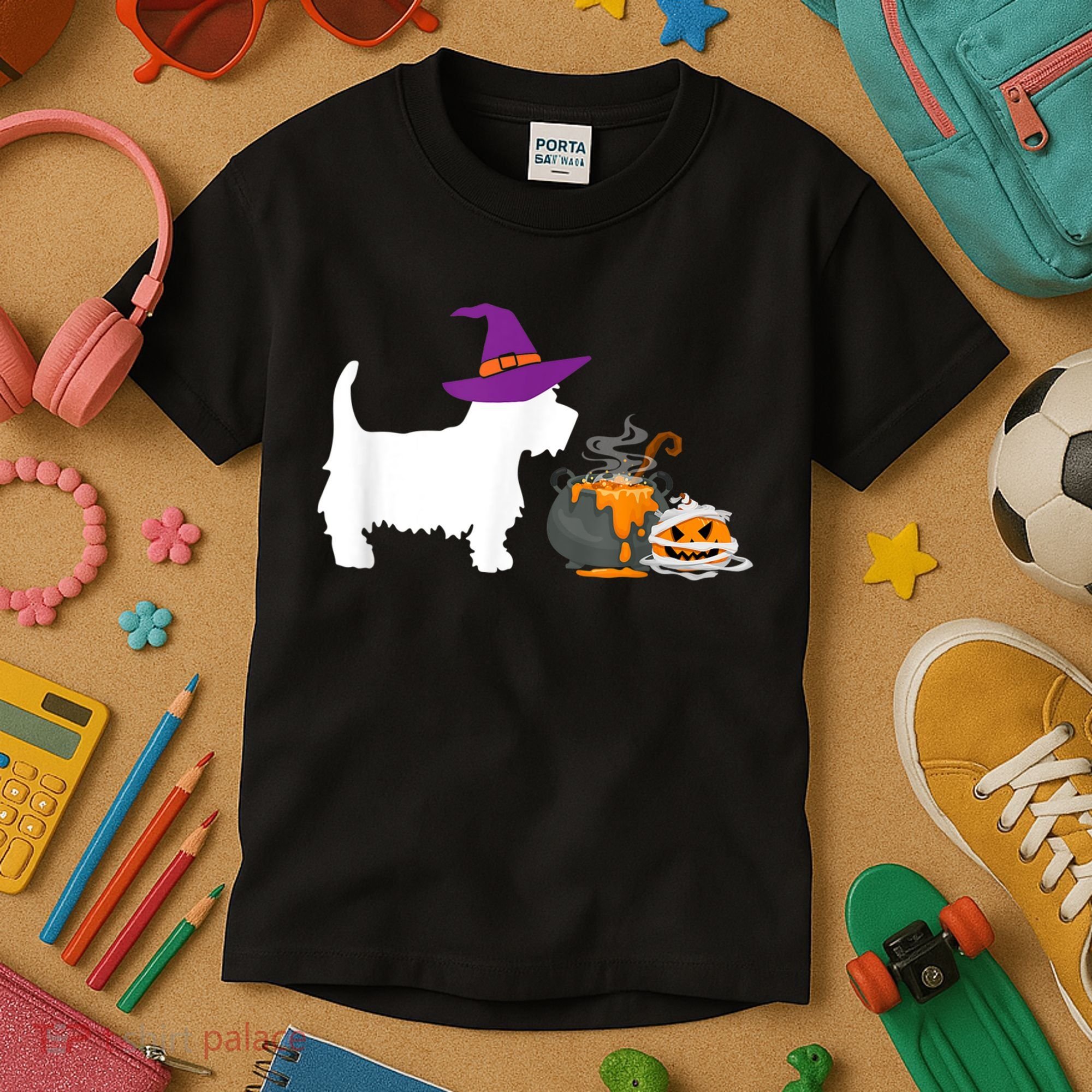 Cute Westie Wizard Hat Halloween Funny Dog Owner Costume Kids T-Shirt