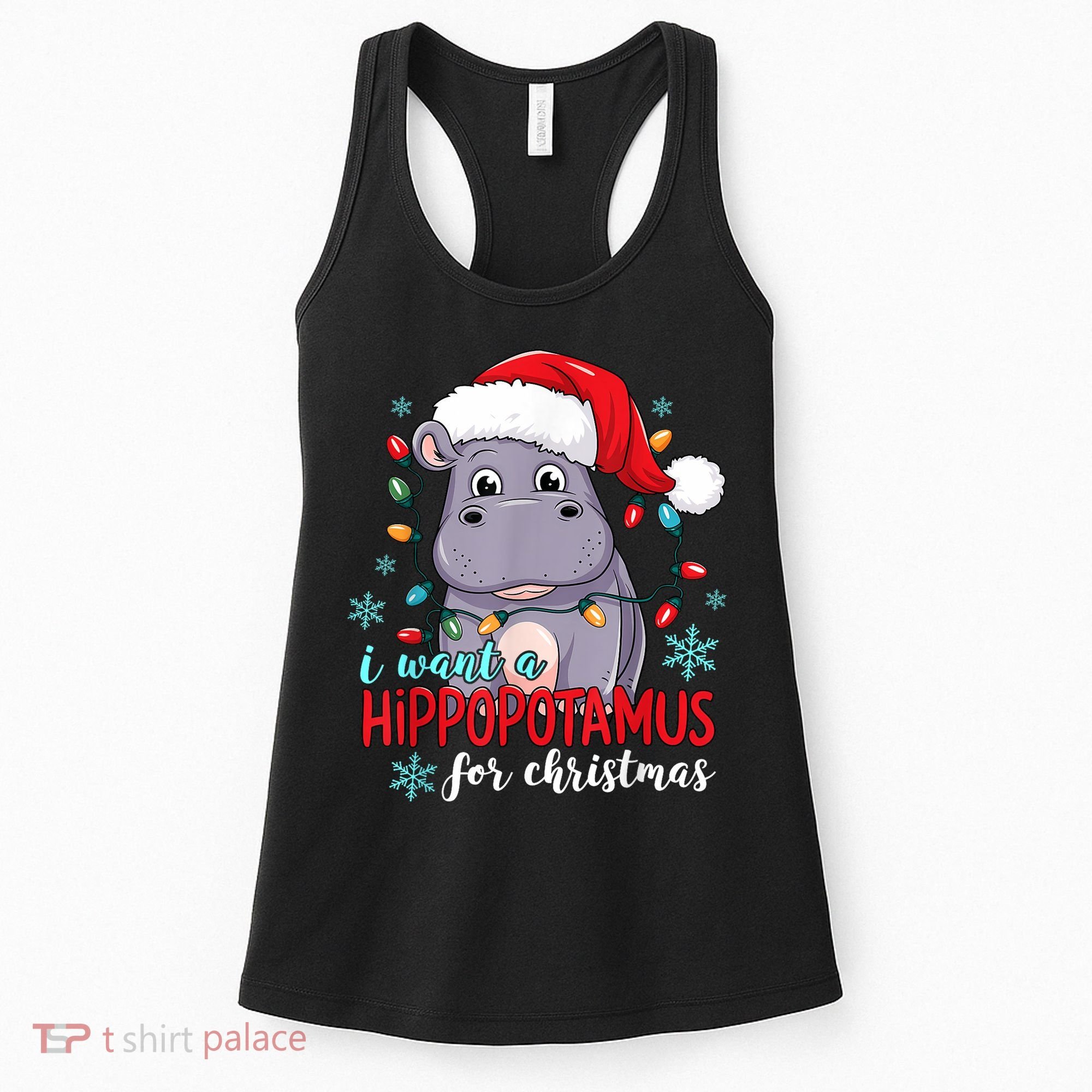 Cute Xmas Santa Hat I Want A Hippopotamus For Christmas Costume Gift Women's Tank Top