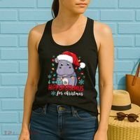 Cute Xmas Santa Hat I Want A Hippopotamus For Christmas Costume Gift Women's Tank Top thumb 2