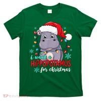 Cute Xmas Santa Hat I Want A Hippopotamus For Christmas Costume Gift T-Shirt thumb 0