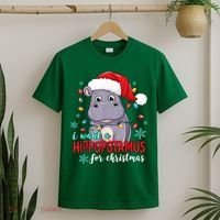 Cute Xmas Santa Hat I Want A Hippopotamus For Christmas Costume Gift T-Shirt thumb 2