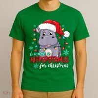 Cute Xmas Santa Hat I Want A Hippopotamus For Christmas Costume Gift T-Shirt thumb 3