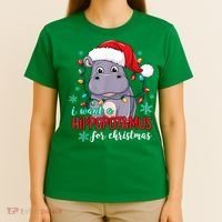 Cute Xmas Santa Hat I Want A Hippopotamus For Christmas Costume Gift T-Shirt thumb 4