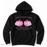 Check Your Boobs Mine Tried To Kill Me Breast Cancer Pumpkin Hoodie thumb 0