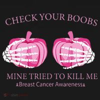 Check Your Boobs Mine Tried To Kill Me Breast Cancer Pumpkin Polo thumb 3