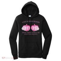 Check Your Boobs Mine Tried To Kill Me Breast Cancer Pumpkin Women's Hoodie thumb 0