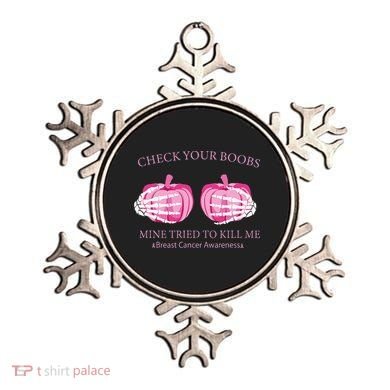 Check Your Boobs Mine Tried To Kill Me Breast Cancer Pumpkin Ornament