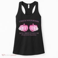 Check Your Boobs Mine Tried To Kill Me Breast Cancer Pumpkin Women's Tank Top thumb 0
