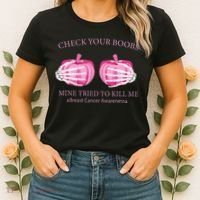 Check Your Boobs Mine Tried To Kill Me Breast Cancer Pumpkin Women's T-Shirt thumb 2