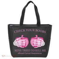 Check Your Boobs Mine Tried To Kill Me Breast Cancer Pumpkin Tote Bag thumb 0