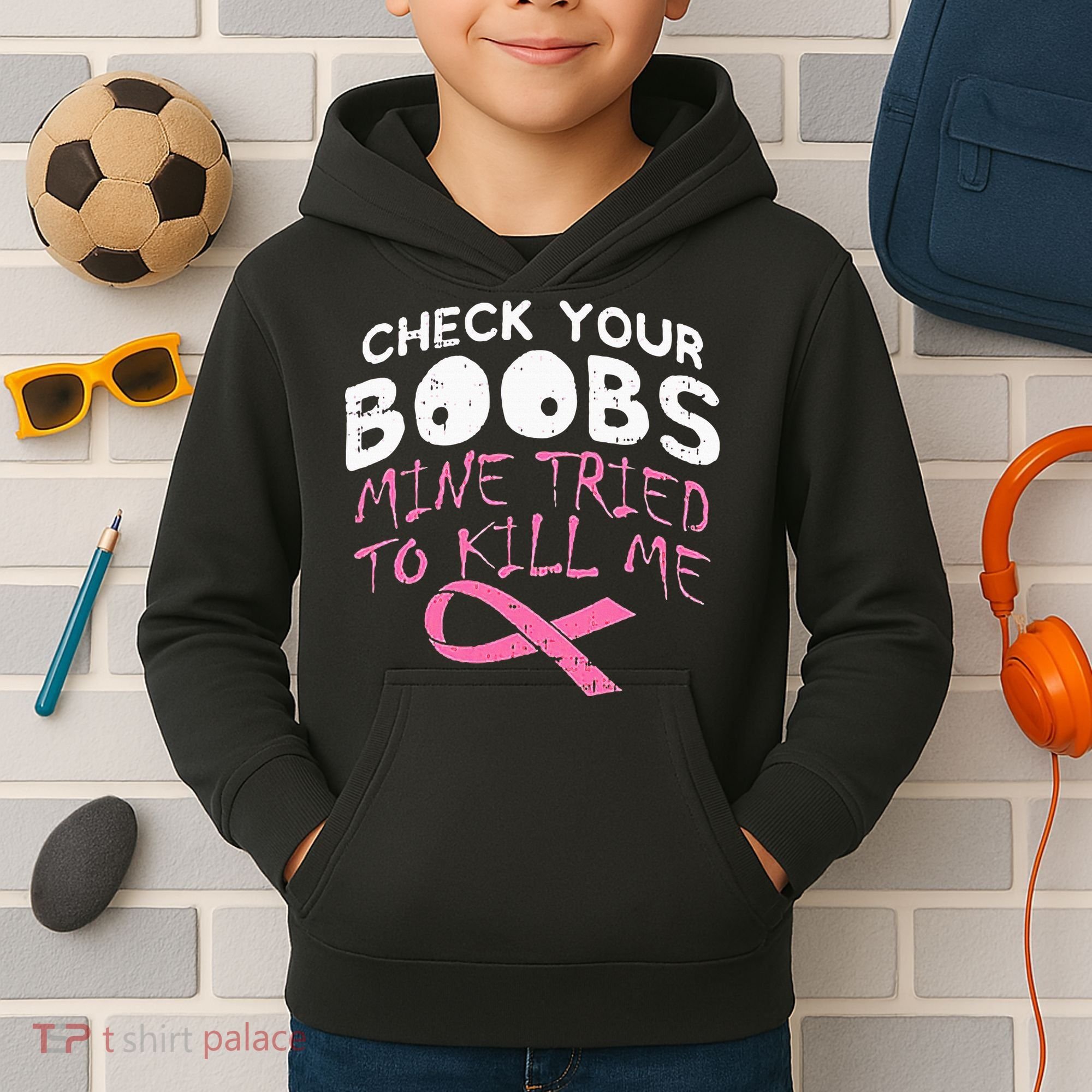 Check Your Boobs Mine Tried To Kill Me Kids Hoodie