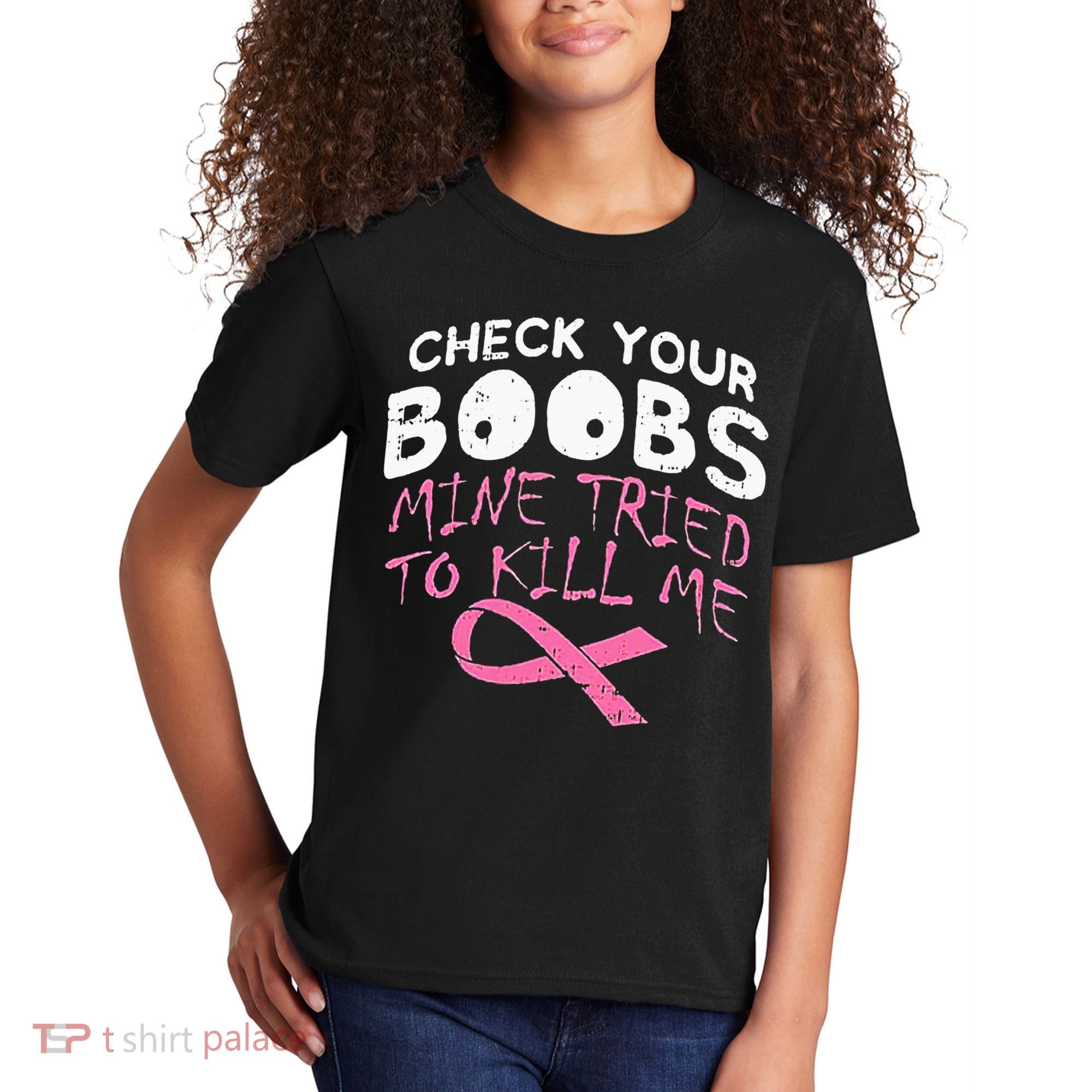 Check Your Boobs Mine Tried To Kill Me Kids T-Shirt