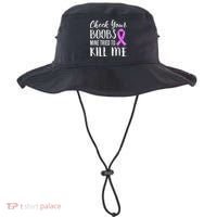 Check Your Boobs Mine Tried To Kill Me Breast Cancer Gift Bucket Hat thumb 0