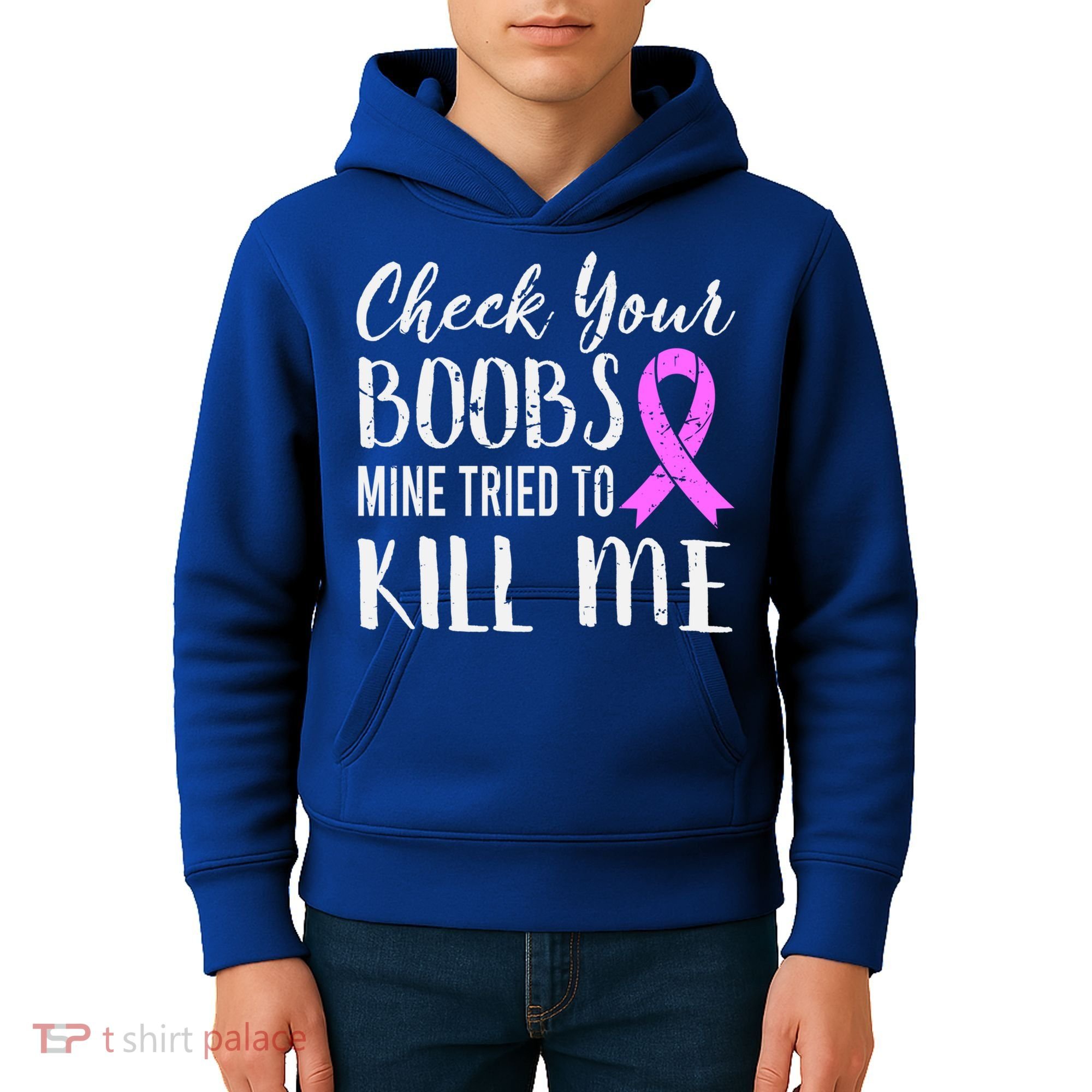 Check Your Boobs Mine Tried To Kill Me Breast Cancer Gift Kids Hoodie