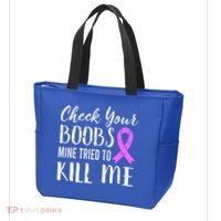 Check Your Boobs Mine Tried To Kill Me Breast Cancer Gift Tote Bag thumb 3
