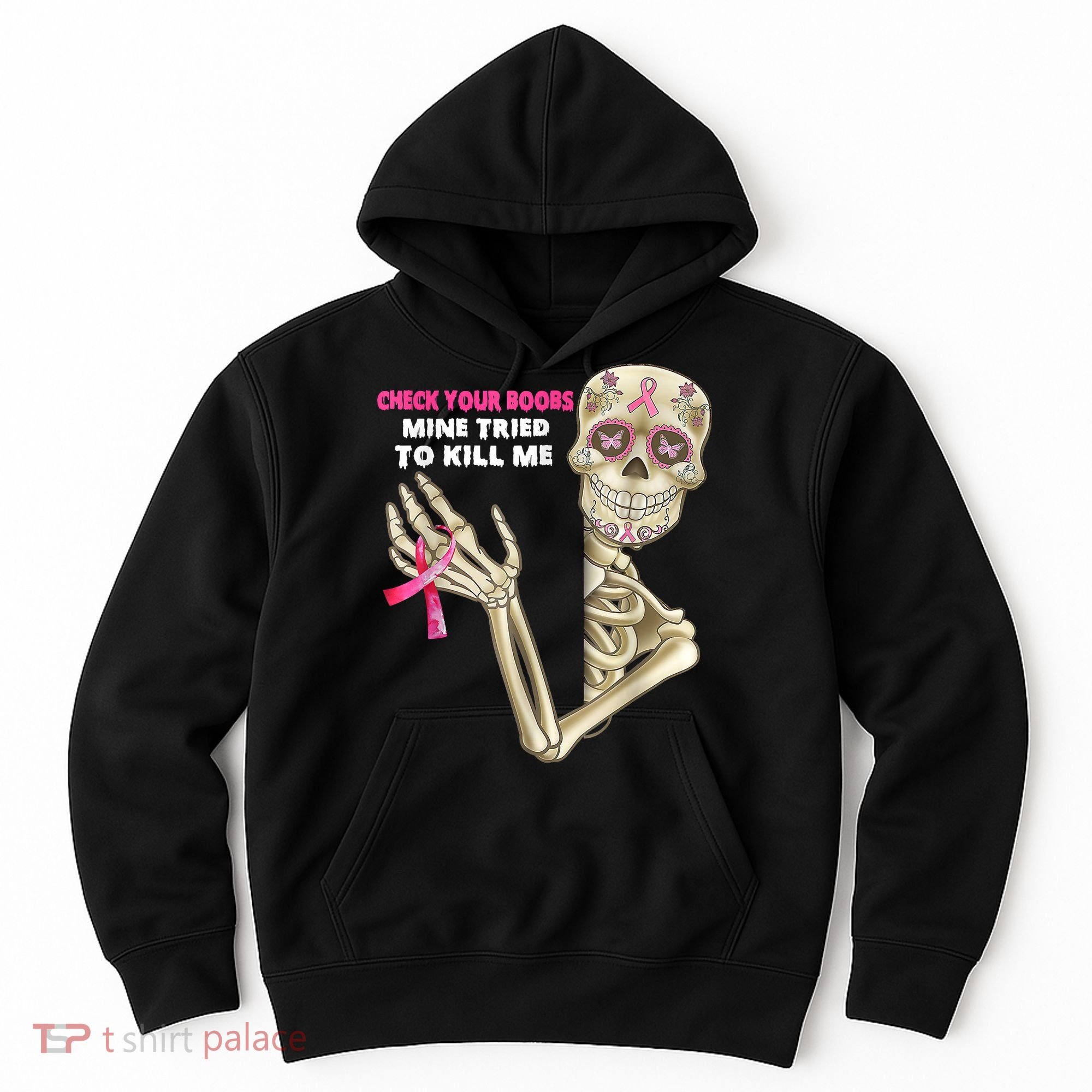 Check Your Boobs Skeleton Hand Breast Cancer Awareness Gifts Hoodie