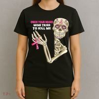 Check Your Boobs Skeleton Hand Breast Cancer Awareness Gifts T-Shirt thumb 4
