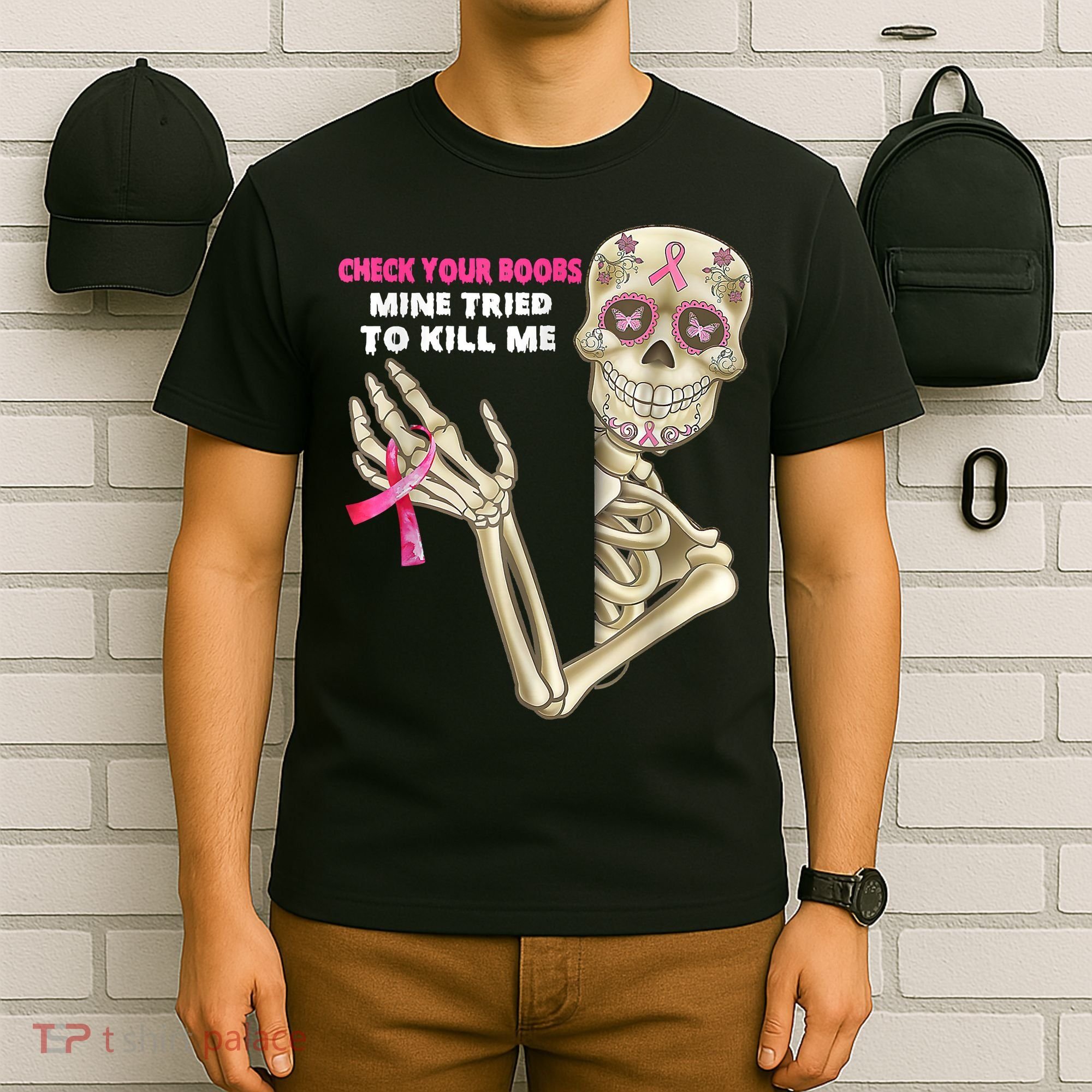 Check Your Boobs Skeleton Hand Breast Cancer Awareness Gifts T-Shirt