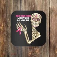 Check Your Boobs Skeleton Hand Breast Cancer Awareness Gifts Coaster thumb 0